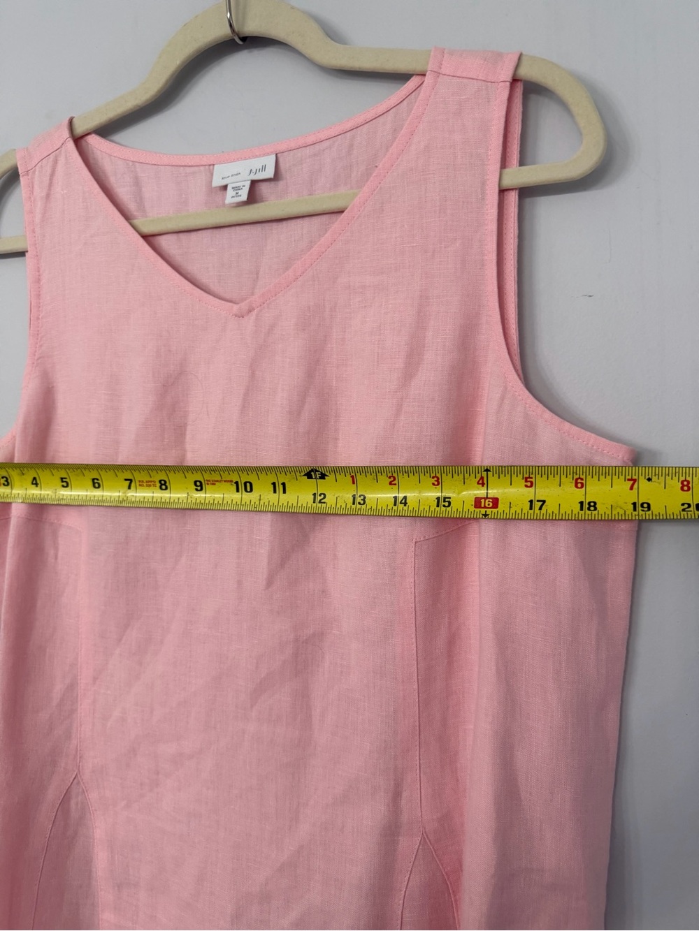 J. Jill women’s medium light pink v-neck 100% linen summer shift dress midi - Picture 4 of 6